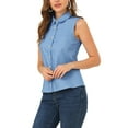 thumbnail image 4 of INSPIRE CHIC Women's Casual Tank Top Sleeveless Peter Pan Collar Chambray Shirt XS Blue, 4 of 8