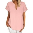 thumbnail image 5 of Nrmvnmi Womens Linen T Shirts Basic V Neck Tee Loose Fitting Casual Short Sleeve Tops For Mothers day gifts, 5 of 8