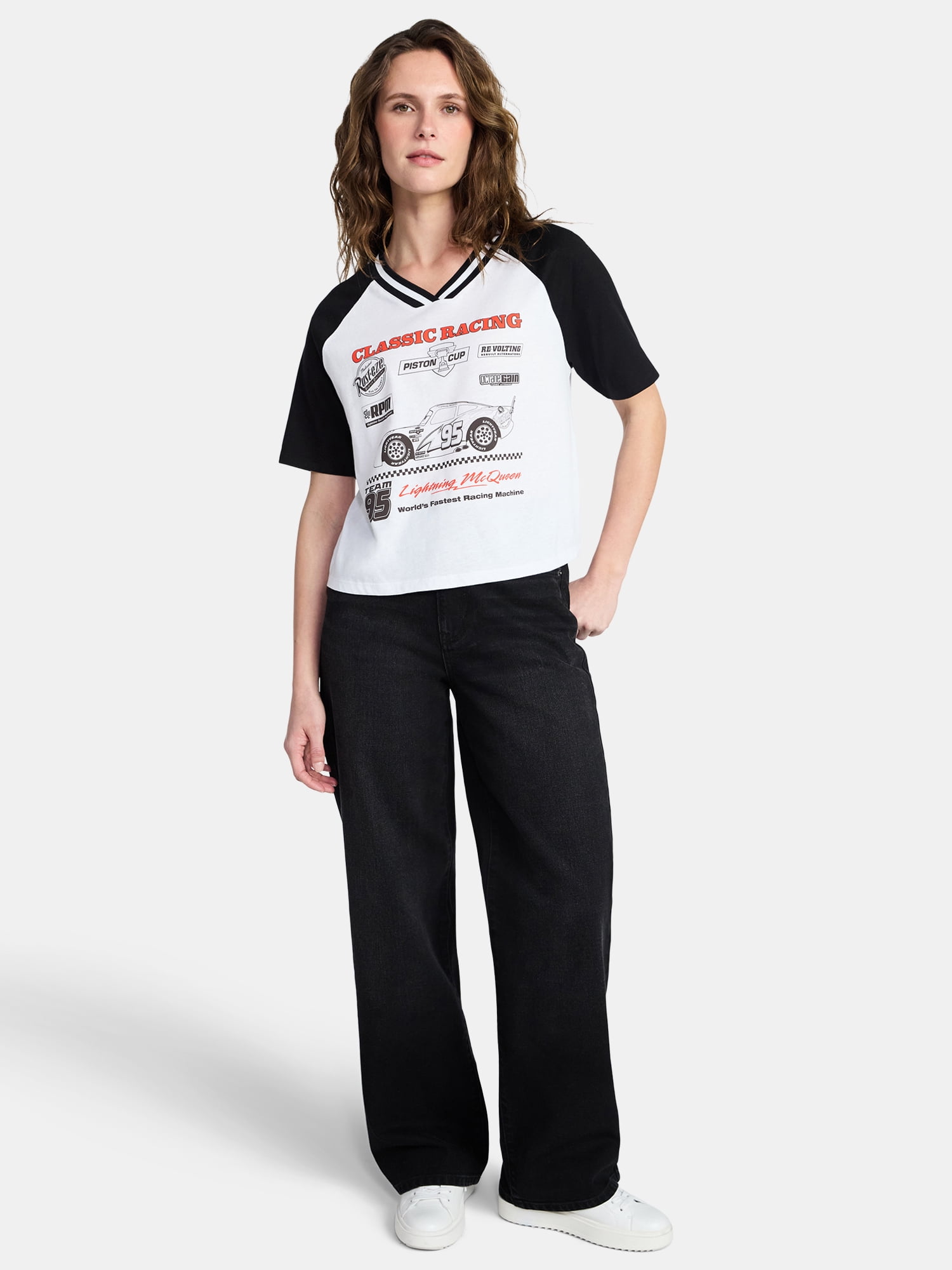 Disney Cars Women's Lightning McQueen Front Back Graphic Tee with Short Sleeves, Sizes XXS-XXL