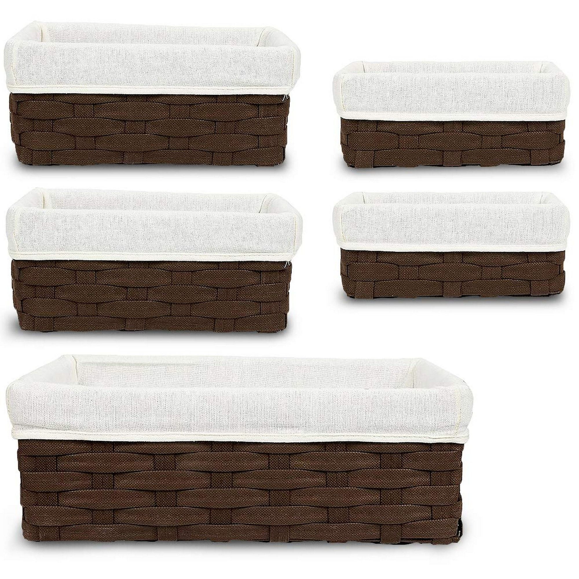 Wicker Basket Storage Baskets for Shelves with Woven Liner (5 Pack)