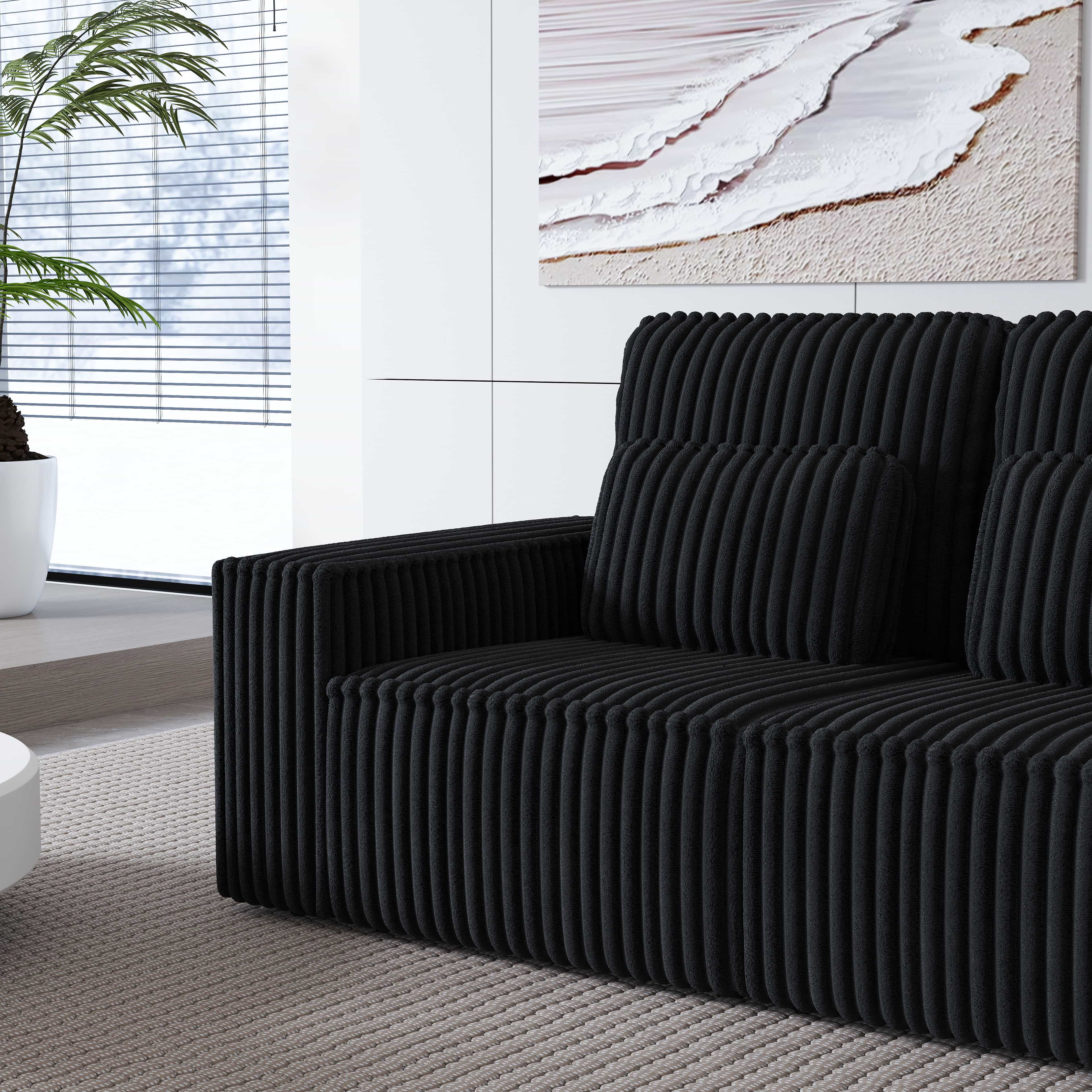 BSHTI Classic Corded Comfort Sofa with Pillows, Double-seater sofa, Corduroy Upholstery, removable back cushions, Easy to assemble, Black
