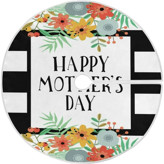 FMSHPON Happy Mother's Day Floral Xmas Christmas Tree Skirt Stand Mat for Holiday Party Decoration Indoor Outdoor 48 inches