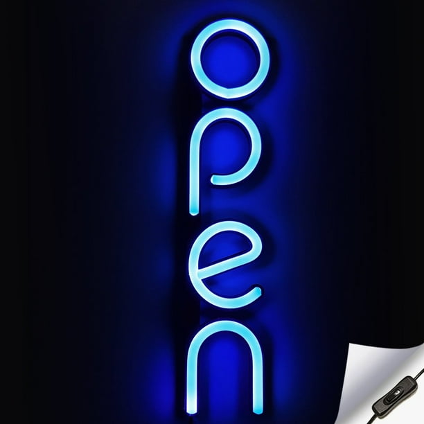Vertical LED Neon Open Sign for Business Blue