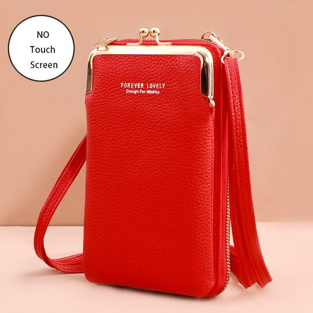 Carteras de cuero suave para mujer, monedero para teléfono móvil con pantalla táctil, bolso cruzado con correa para el hombro, bolsos baratos para mujer