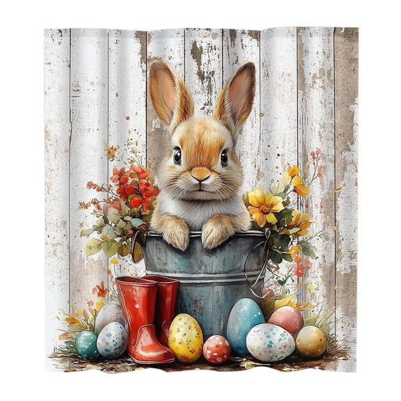 YingYouFu Easter Shower Curtain, Bath Linen Fabric No Drill Hooks Required, Waterproof Bathroom Decor with 12 Hooks for Holiday Decor