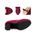 thumbnail image 3 of BLISSFUL STEP Women's Platform Mary Jane Heels Chunky Heel Ankle Strap Faux Velvet Pumps Burgundy 6, 3 of 6