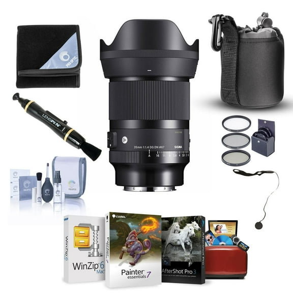 Sigma AF 35mm f/1.4 DG DN ART Lens for L Mount Bundle with Corel Mac Software Kit, 67mm Filter Kit, Pouch, Lens Cleaner, Cleaning Kit, Lens Cap Tether