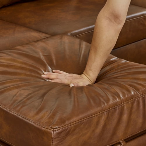 120" U-Shaped Sectional Sofa with 2 Removable Storage Ottomans, Faux Leather Couch, Breathable PU Leather, Solid Wood Frame, Vintage Brown