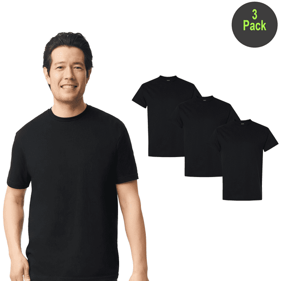Gildan Softstyle Men Midweight T-Shirt, Short Sleeve Crew Neck Modern Fit Tee, Black, S, 3Pack