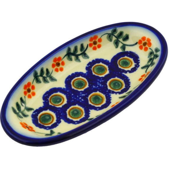 Polish Pottery 5½-inch Condiment Dish (Sunflower Peacock Theme) Hand Painted in Boleslawiec, Poland + Certificate of Authenticity