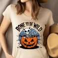 thumbnail image 2 of Bone to Be Wild Cat Skeleton Shirt for Adults, Funny Spooky Pumpkin Tee, Ash, Size XL, 2 of 6