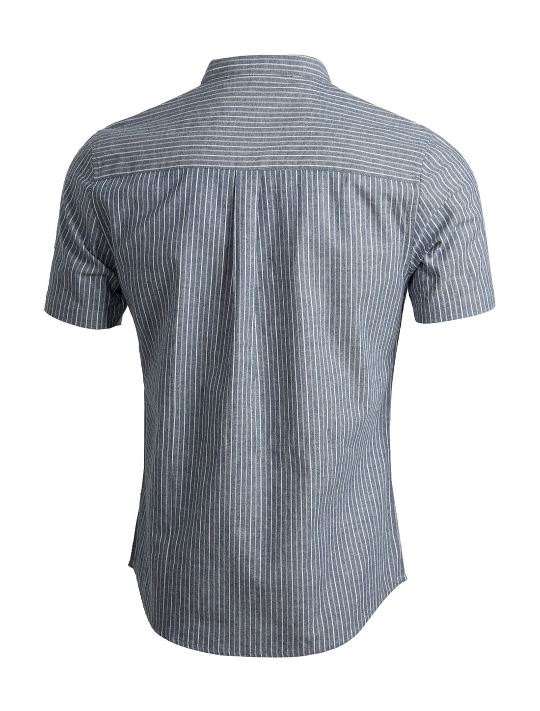 Men Banded Collar Short Sleeves Stripes Pattern Shirt Gray M Walmart