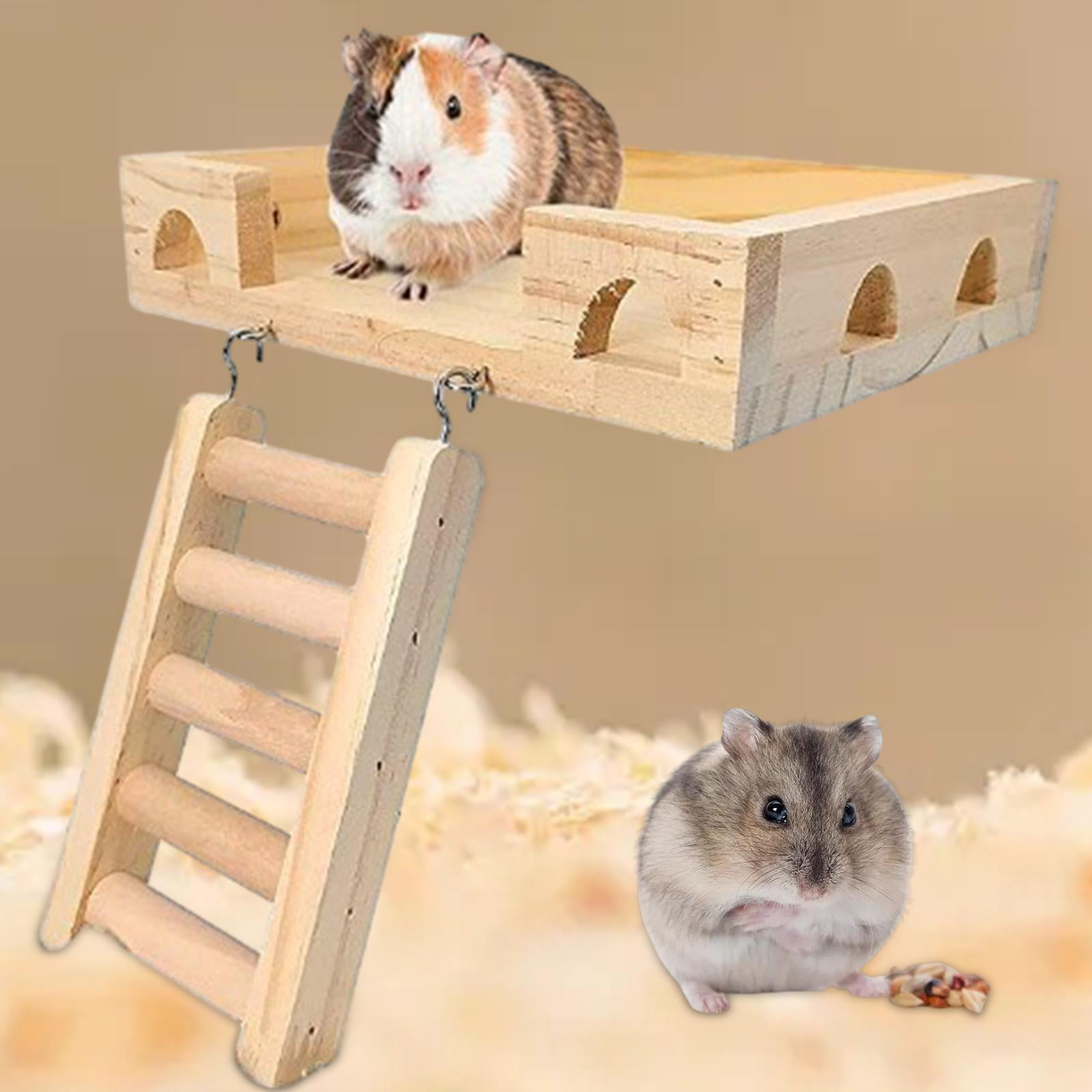Bvdfgk Hamster Wooden Ladder Toy Accessories Bird Cage Accessories Chewing Exercise Toy Platform 20x15.4x4cm