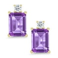 thumbnail image 2 of Gem Stone King 10K Yellow Gold Purple Amethyst and White Topaz Earrings (3.16 Ctw, Gemstone Birthstone, Emerald Cut 8X6MM), 2 of 6