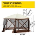 thumbnail image 2 of 10x10 FT 6 Sided Waterproof Camping Gazebo Tent Pop up Screen Shelter with Mesh Windows Carry Bag Ground Stakes for 8 Person Brown Beige, 2 of 8