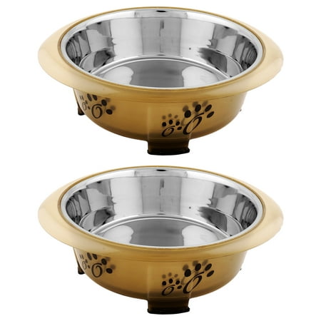 Iconic Pet Color Splash Designer Oval Fusion Bowl in Brown- Small - Set of 2