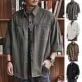 thumbnail image 5 of TNOBHG Men Single-breasted Shirt Men's Cargo Shirt Turn-down Collar Loose Fit Single-breasted Long Sleeve Casual Solid Color Plus Size Pockets Soft, 5 of 8
