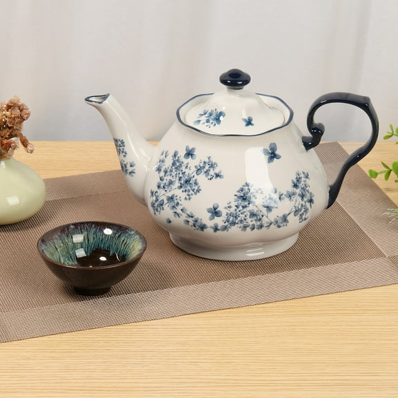 Sutowe 1.3L Vintage Floral Pattern Ceramic Teapot Dishwasher Safe High Temperature Resistant Ceramic Coffee Pot for Home Tea House