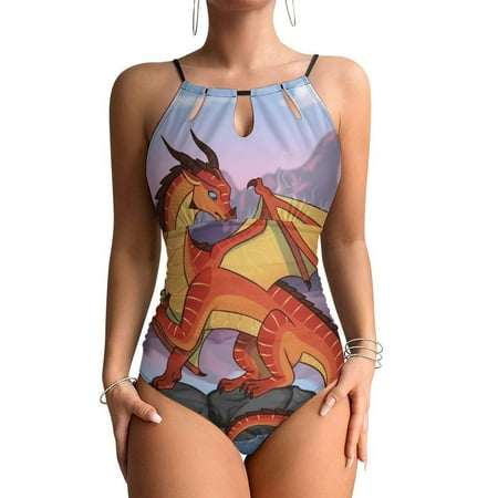 Poster Wings Of Fire Womens Swimsuit One Piece Summer Swimwear High Neck Tummy Control Bathing Suit Mesh Beachwear