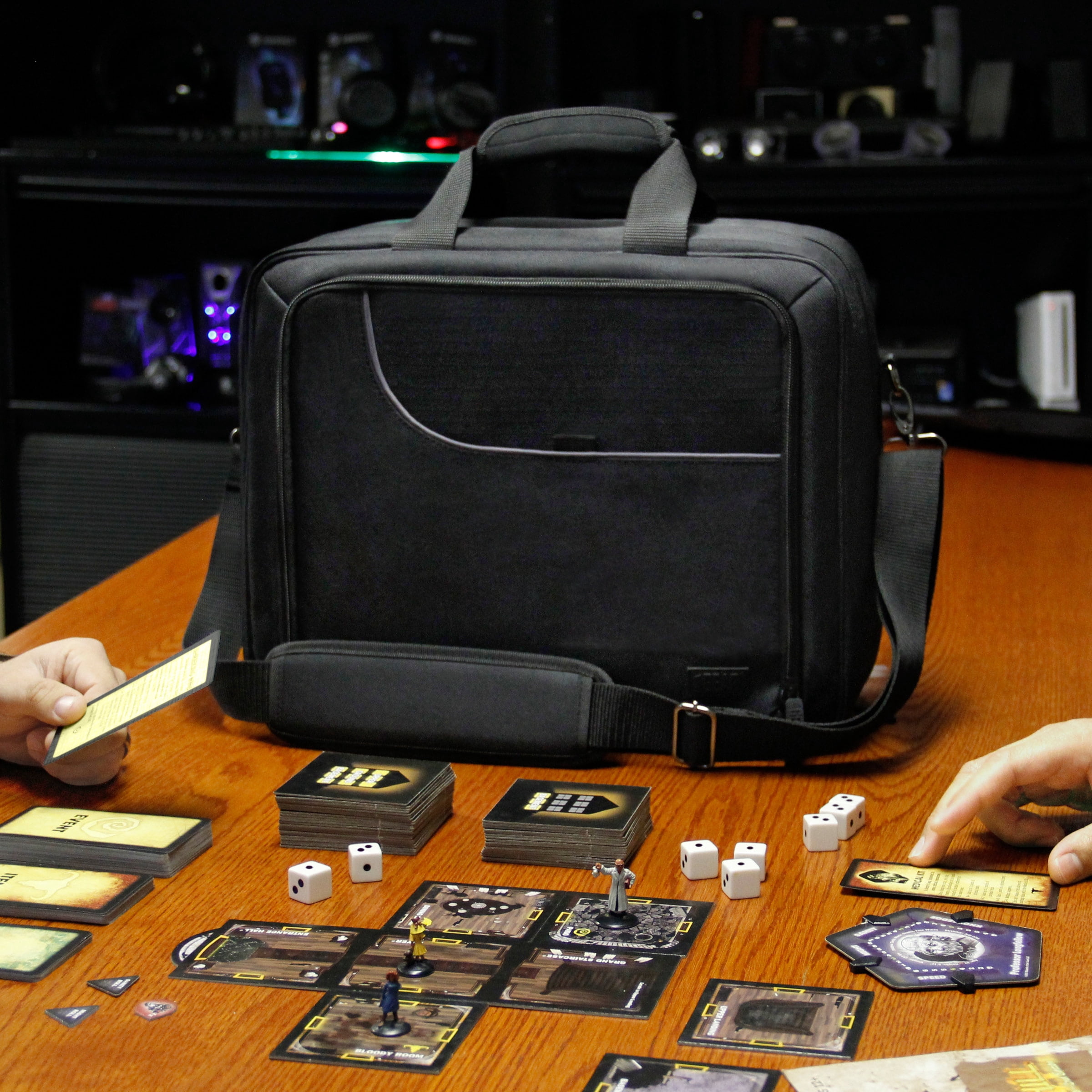 Board Game Carrying Case with Padded Shoulder Strap & Adjustable Storage Compartments by USA GEAR