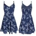 thumbnail image 4 of FANCYINN Women Floral Casual Tiered Mini Dresses Spaghetti Strap V Neck Backless A Line Swing Short Dress with Pockets Navy M, 4 of 6