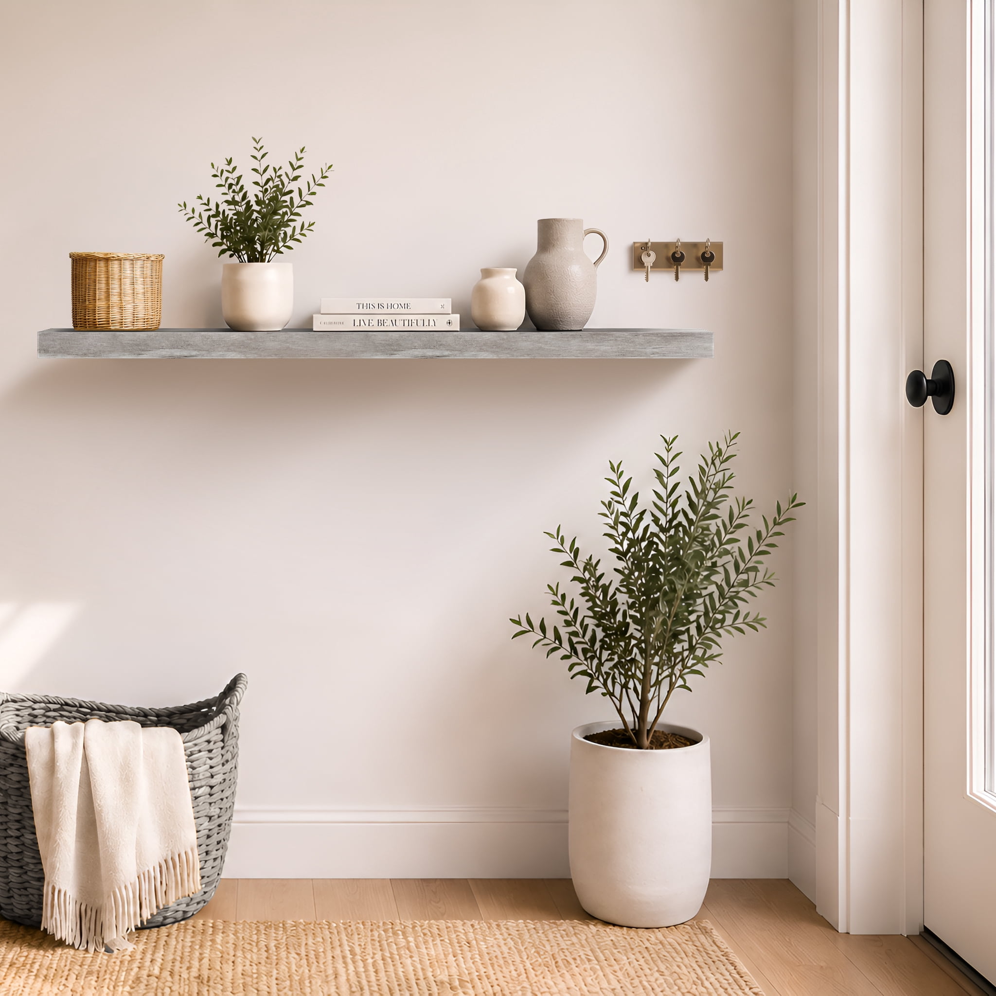 Sorbus 55" Floating Wall Shelf, Graywood, Invisible Brackets, Bathroom, Bedroom & Home Decor