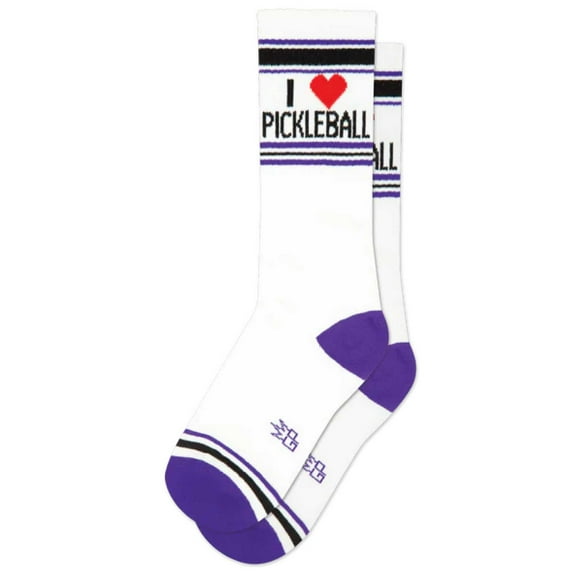 Gumball Poodle Novelty Ribbed Gym Crew Socks, I Love Pickleball, Unisex Fit Women's 6 - Men's 15 ( Made in the USA )