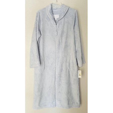 Carole Hochman Zip Front Long Sleeve Velour Robe Blue Size Medium