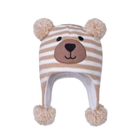 ZACPNCV Toddler Kids Infant Winter Hat,Earflap Knit Warm Cap Fleece Lined Beanie for Baby Boys Girls Beige