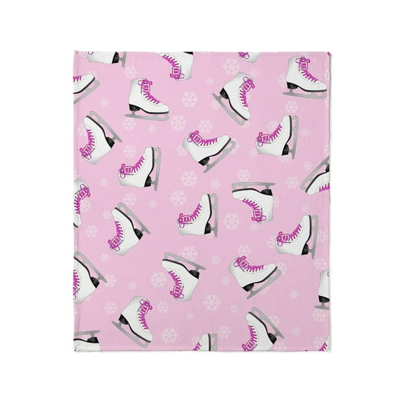 CafePress - Pink Ice Skating And Snowflake Print Throw Blanket - Soft Fleece Throw Blanket, 50"x60" for All Ages