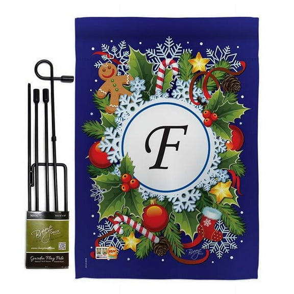 Breeze Decor BD-WT-GS-130084-IP-BO-D-US12-BD 13 x 18.5 in. Winter F Initial Wonderland Impressions Decorative Vertical Double Sided Garden Flag Set with Banner Pole