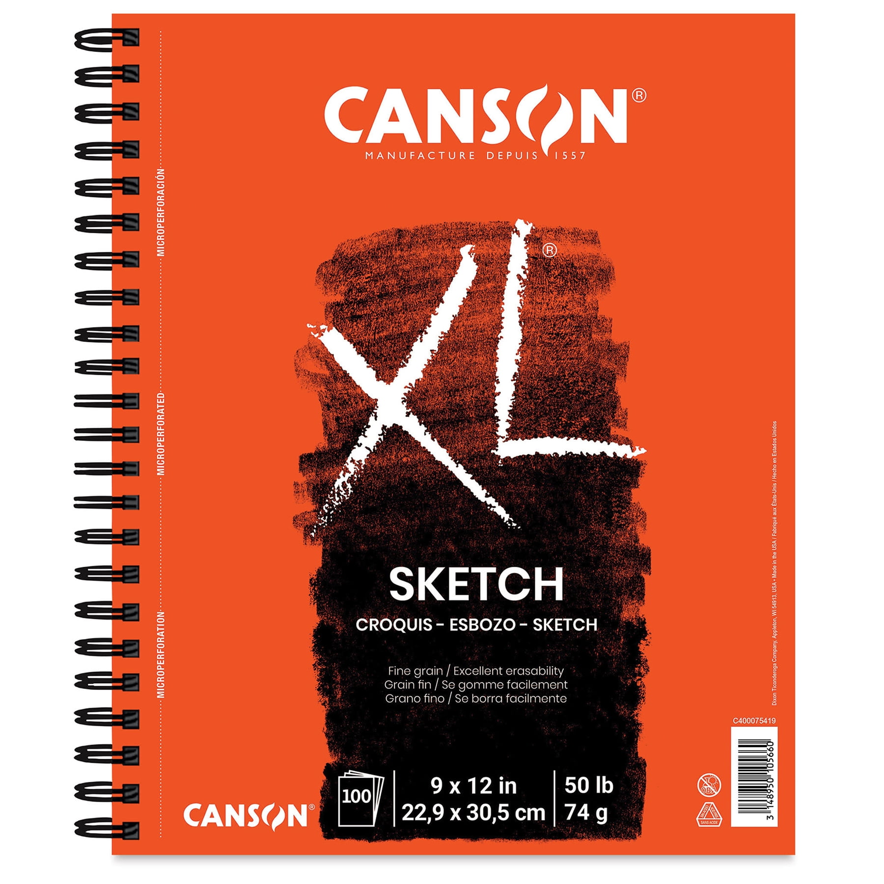 Canson XL Series Sketch Pad, Side Wire Binding, 100 Sheet, 9x12 inch, Pack of 3