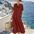 thumbnail image 2 of yillto Women's Dress Short Sleeve Crew Neck Summer Causal Beach Flowy Long Sundress with Pockets, 2 of 7