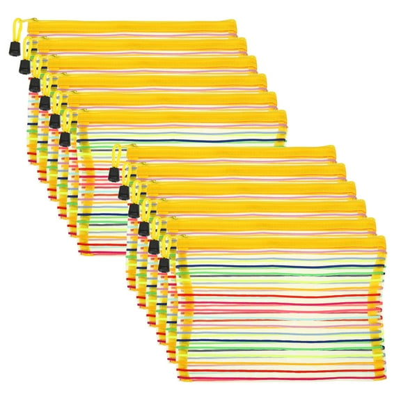 Uxcell Mesh Zipper Pouch, A5 Nylon Document Makeup Zipper Bag Travel Pouch, Yellow 12 Pack
