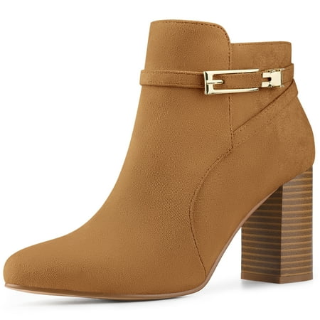 

Unique Bargains Women s Round Toe Buckle Chunky Heel Ankle Booties
