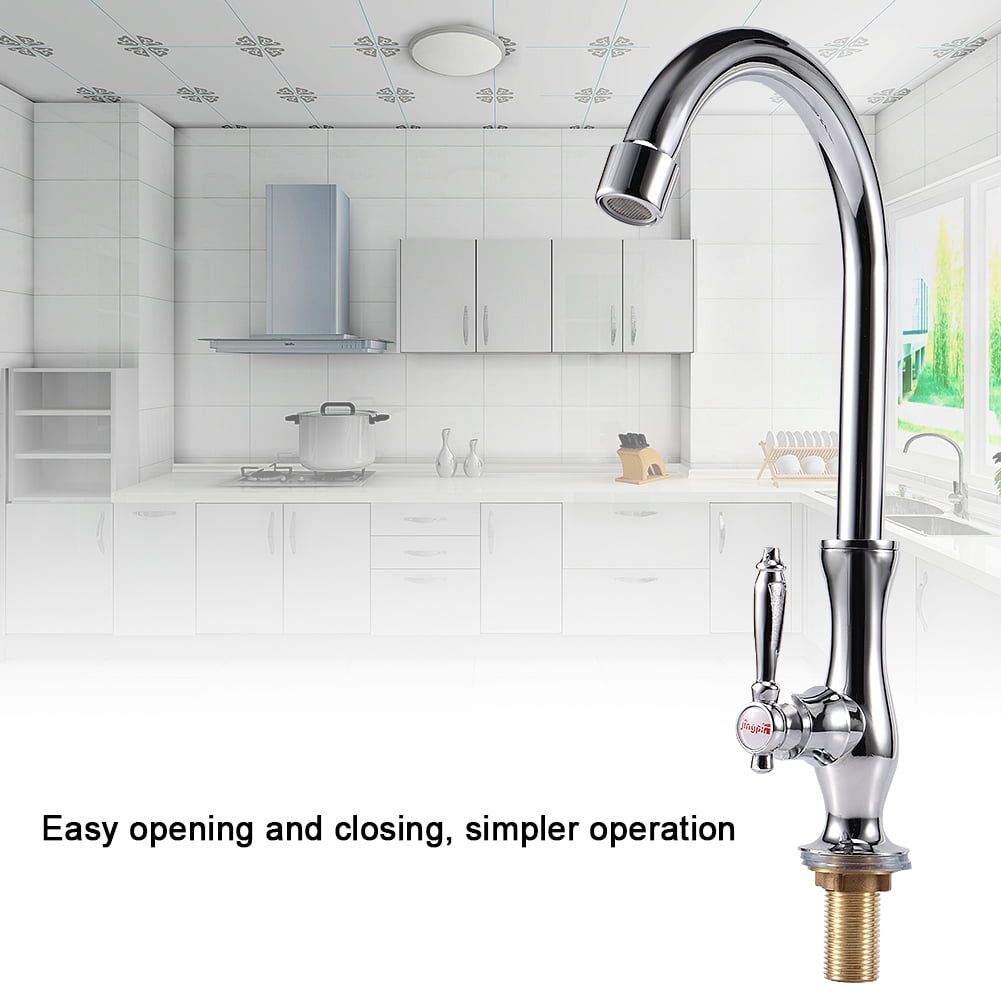LAZIOEGR G1/2in Male Thread Silver Zinc Alloy Kitchen Faucet, Gooseneck Basin Sink Water Tap for Home Use, Easy Installation, Single Handle Faucet, 13.39 inches / 34 cm Length, Modern Silver Finish