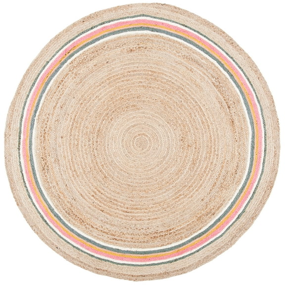 SAFAVIEH Natural Fiber Jermaine Geometric Area Rug, Fuchsia/Beige, 7' x 7' Round