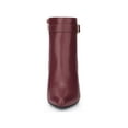 thumbnail image 2 of BLISSFUL STEP Women's Ankle Boots Pointed Toe Buckle Decor Zipper Block Heel Burgundy 7, 2 of 5