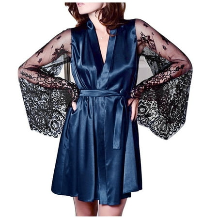 Ersazi Women Fashion Sleepwear Lingerie Lace Temptation Belt Underwear Nightdress In Clearance Christmas Pajamas For Women Navy S