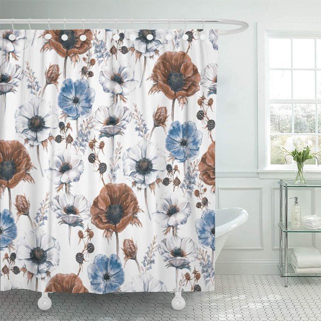 ABPHQTO Acuarela floral con hermosas anémonas y bayas con flor para el juego de cortinas de ducha impermeables de baño 165x180 cm ABPHQTO PKNMT66x72Shower-10737