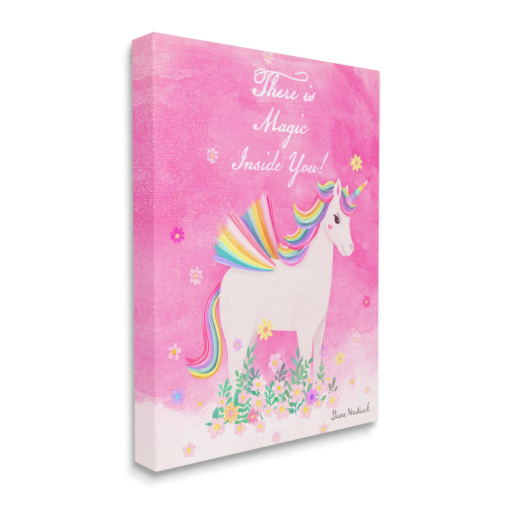 Stupell Industries Magic Inside You Motivational Unicorn Quote Botanical Blossoms Graphic Art Gallery Wrapped Canvas Print Wall Art, Design by Diane Neukirch