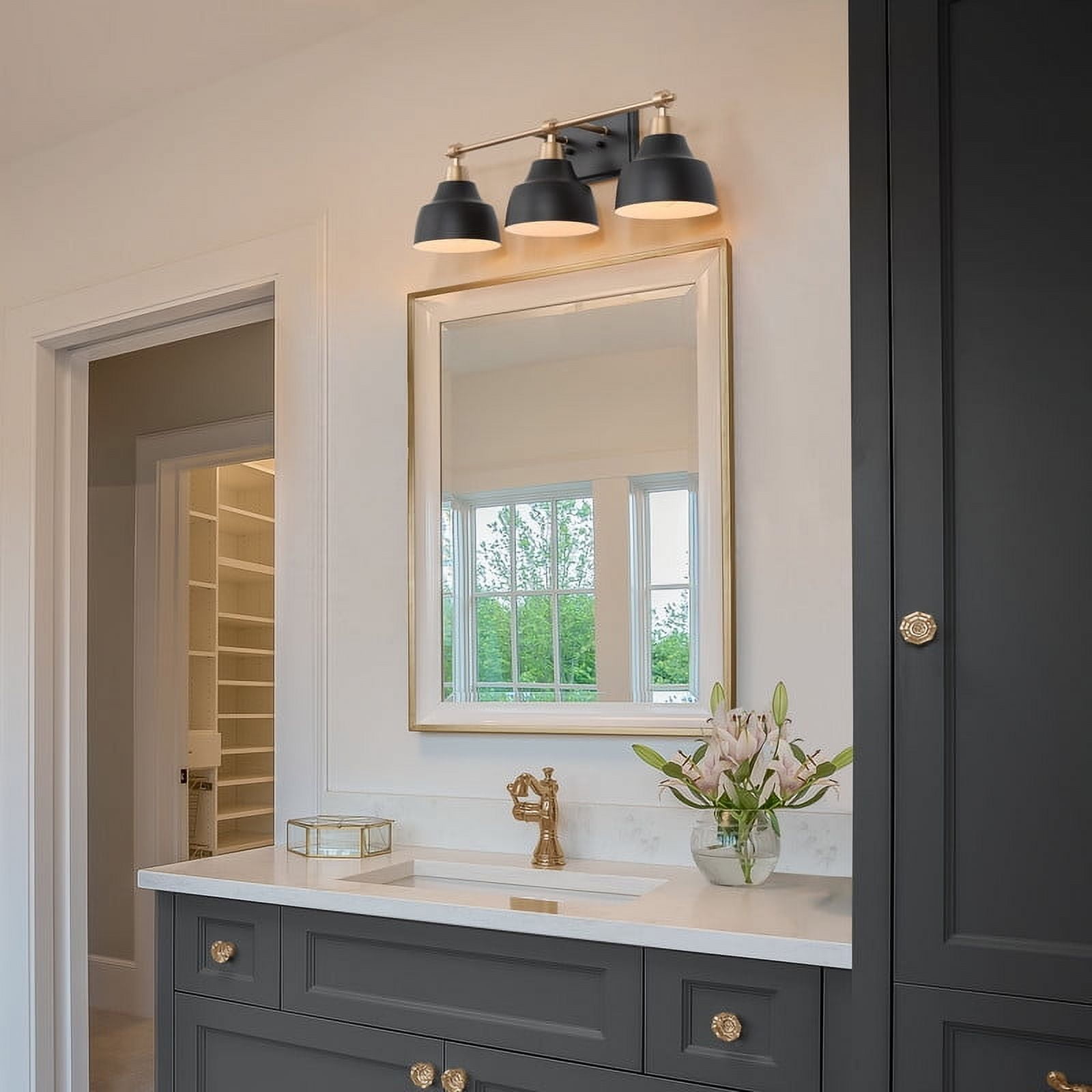 LNC Modern 3-Light Black and Gold Vanity Light with Domes, 24-Inch Bathroom Wall Fixture