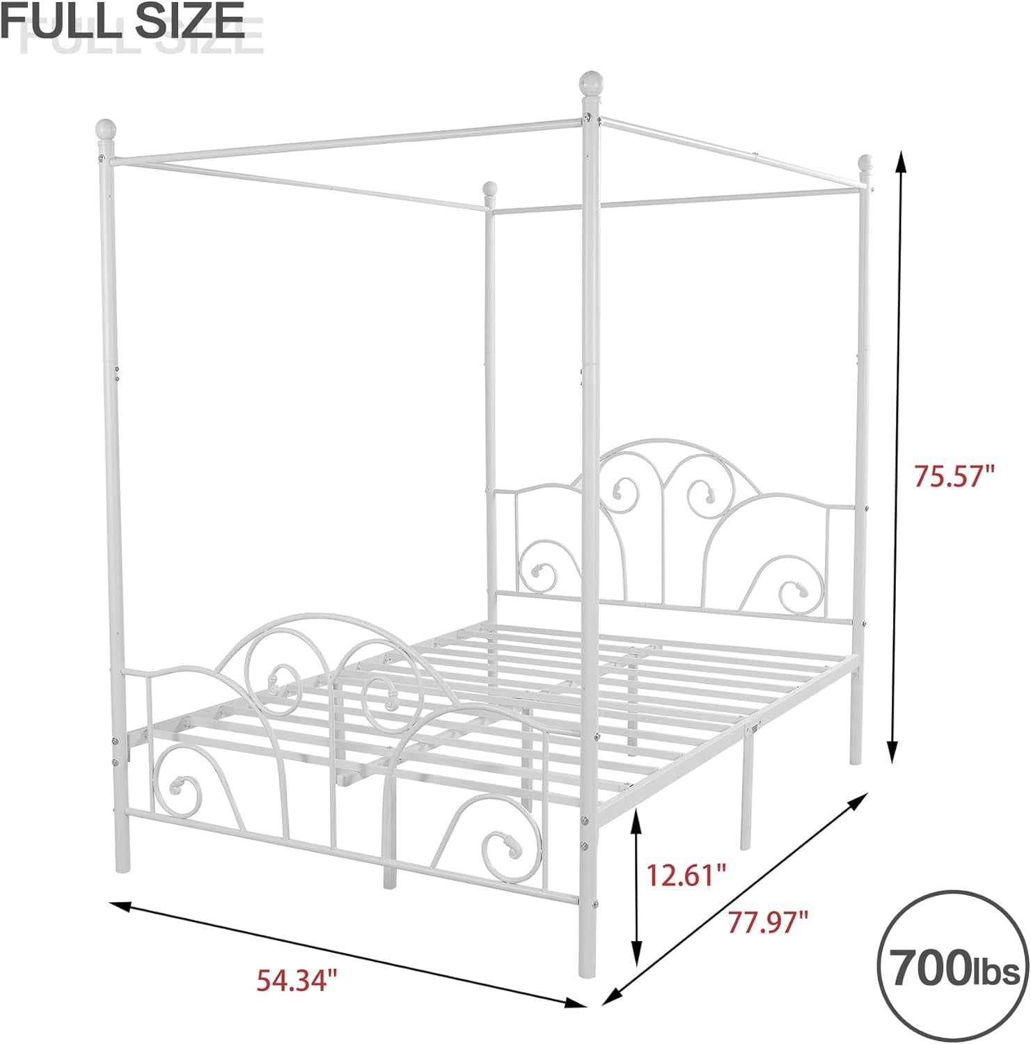AUFANK Vintage Four Post Metal Canopy Bed Frame, Full Size, White