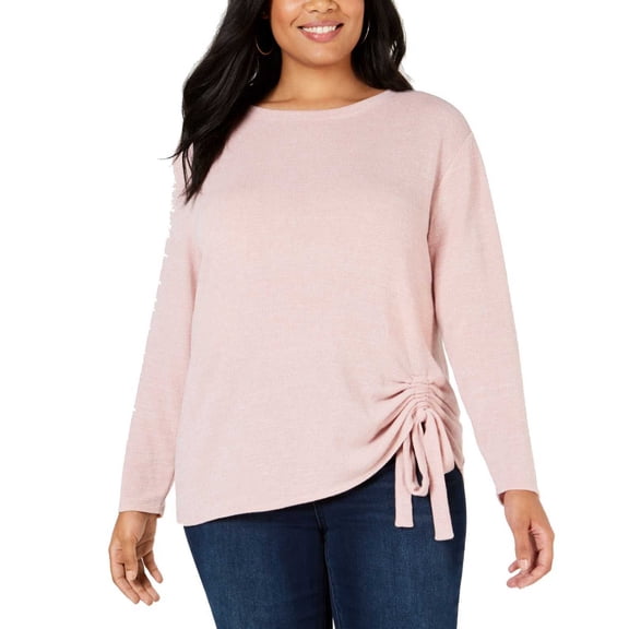 INC International Concepts Women’s Plus SizeTunnel-Tie Pullover Blouse T-Shirt Tops, Pastel Pink, 2X Plus