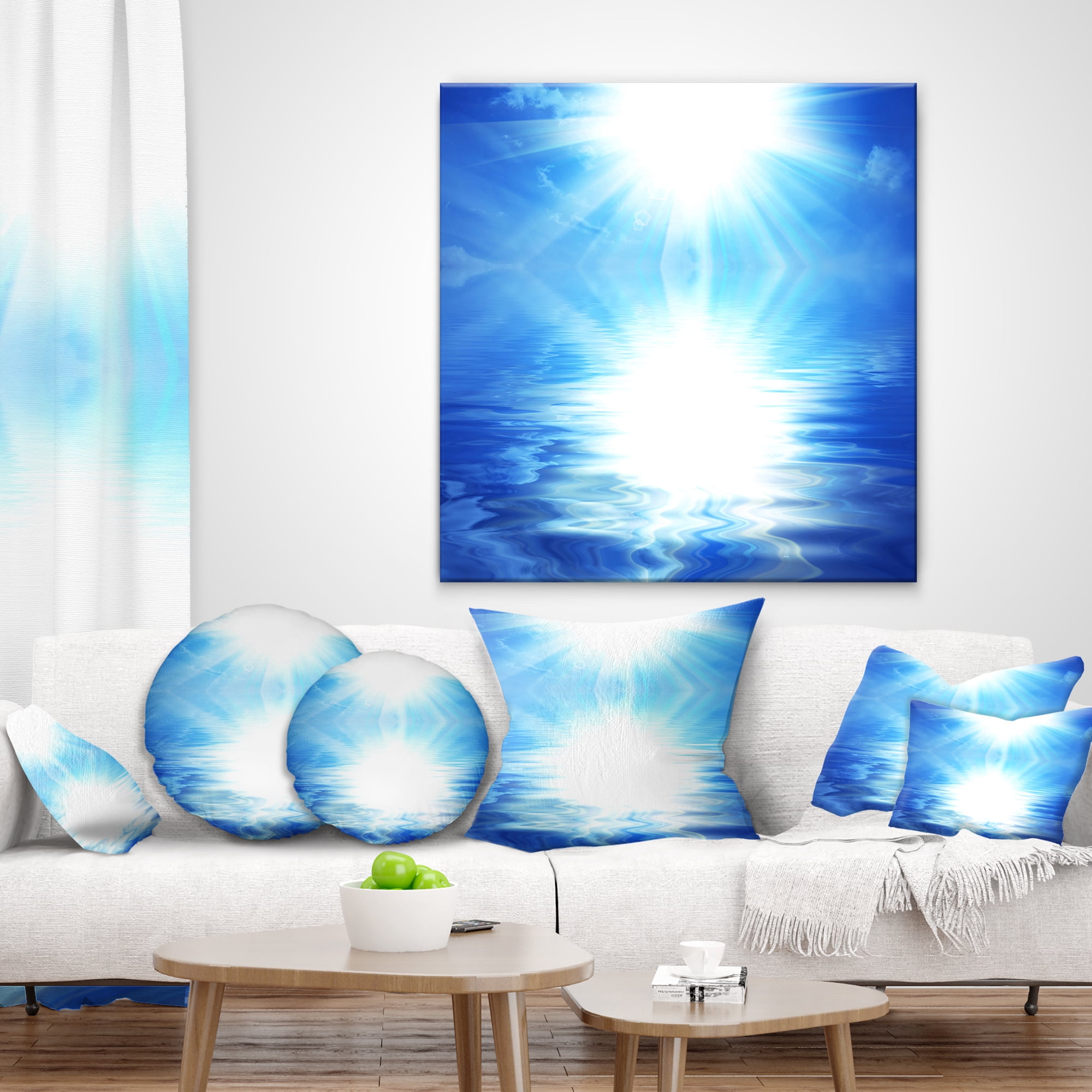 Designart Blue Sky Mirrored in Blue Sea - Seascape Throw Pillow - 12x20