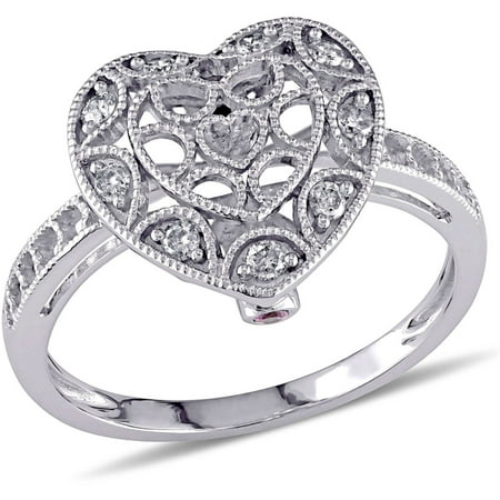 Tangelo 1/5 Carat T.W. Diamond and Pink Sapphire-Accent 10kt White Gold Milgrain Design Heart Ring