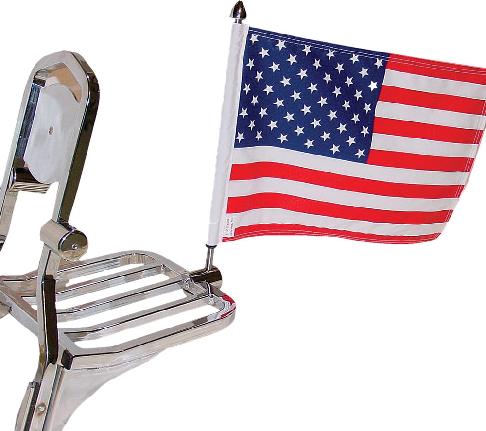 Pro Pad Polished License Plate Flag Pole Mount w/ 6x9 American USA 4 Harley 