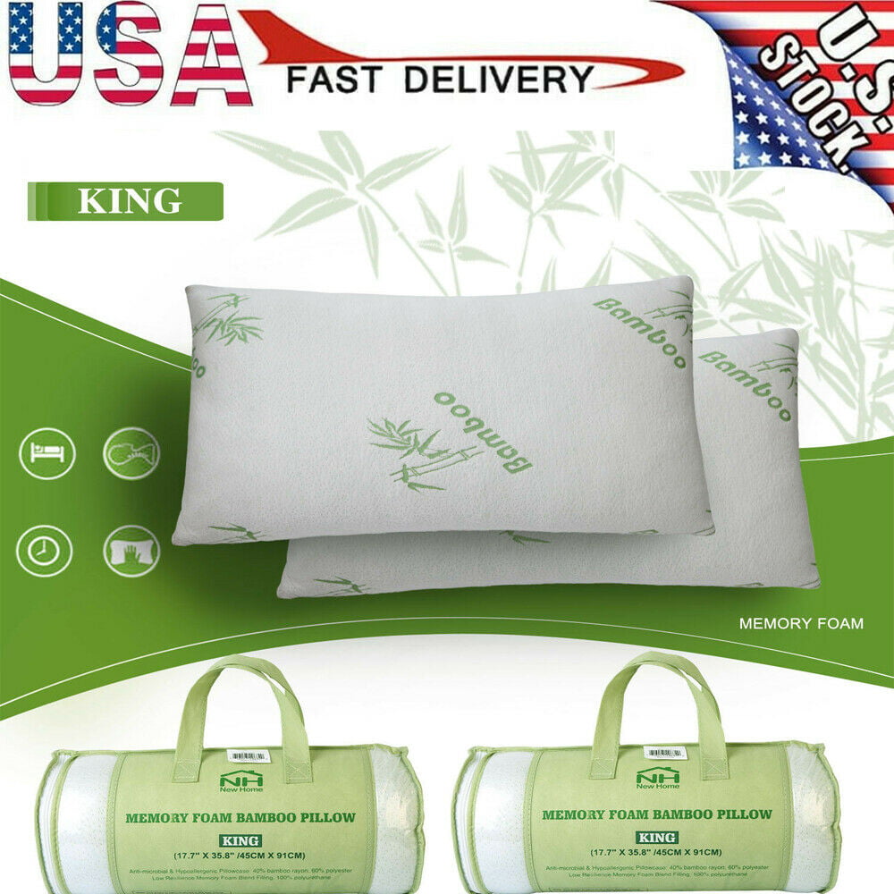 Hot Premium Bamboo Fiber Firm Hypoallergenic Memory Foam Pillow King Size White 