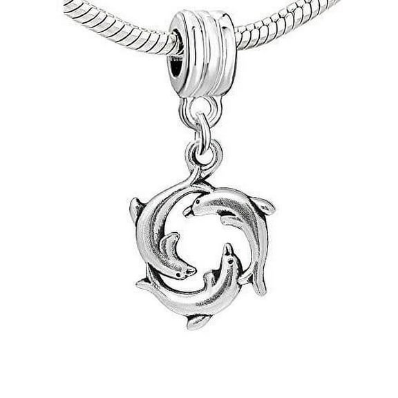 Sexy Sparkles Round Sea Dolphin Dangle Charm European Bead - Zinc Metal Alloy