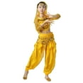 thumbnail image 2 of Girls Yellow Belly Dance Outfit 5-13 Years, Complete Kit with Sequin Coin Trim, Harem Pants & Bracelets for Dance Classes & Talent Shows,Size 11-13 T, 2 of 7